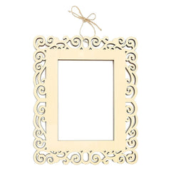 Decorative beige picture frame with intricate patterns on a white background