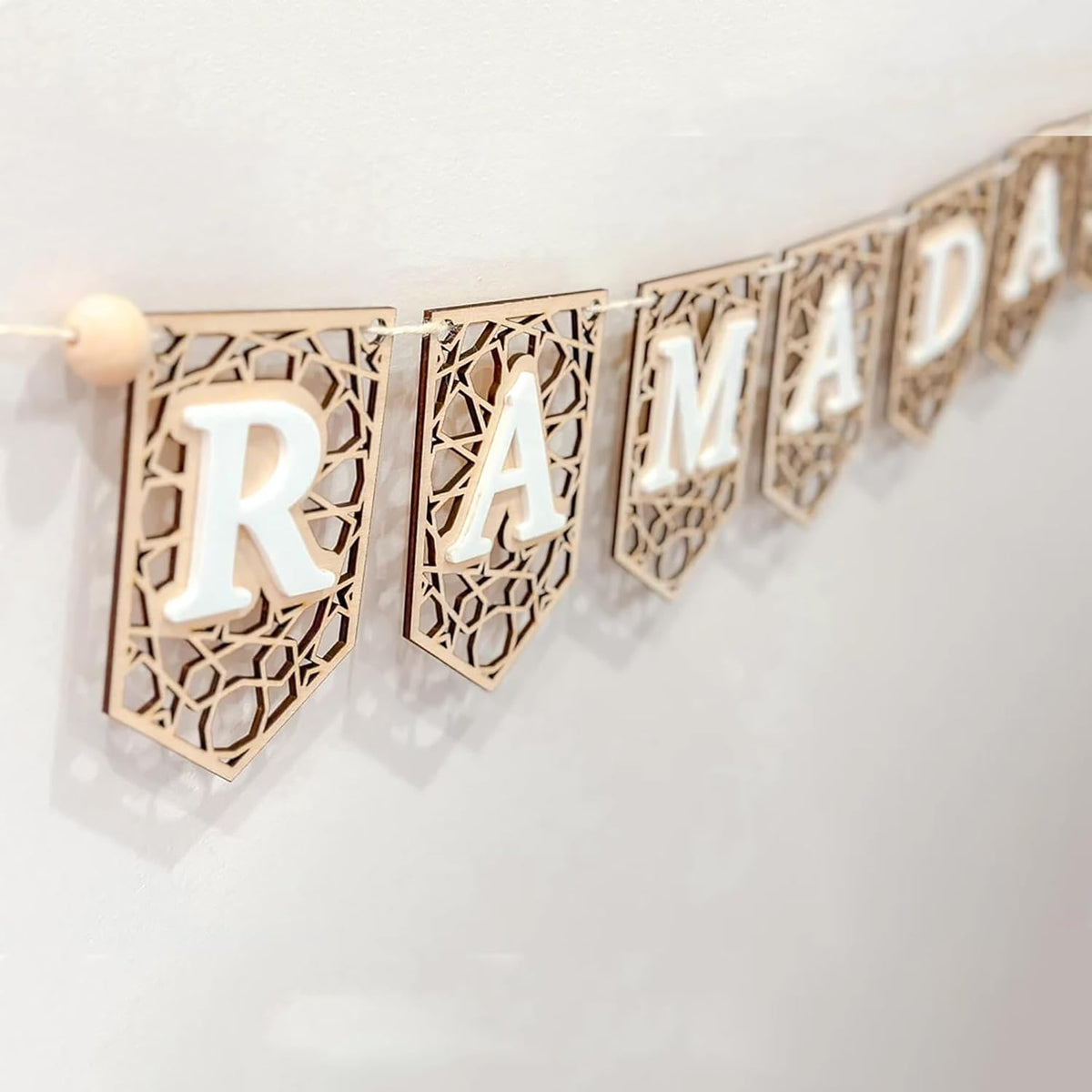 Cliths Ramadan Banner Geometric Acrylic & Wood Decor Boho Layered Festive Decoration for Wall Door Home