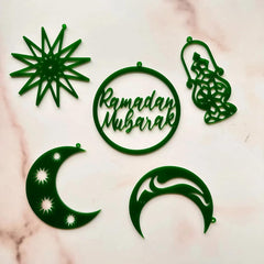 Cliths Pack of 5 Wooden Ramadan Decoration DIY Banner Set Stars Moon & Lantern Eid Mubarak Islamic Gifts