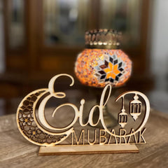 Cliths Wooden Eid Mubarak Table Stand Lantern Design Ramadan Decoration Islamic Home Decor Festive Gift