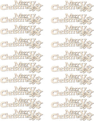 Multiple wooden 'Merry Christmas' decorations with decorative elements on a white background
