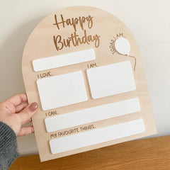 Cliths Wooden Birthday Board for Kids Wipeable Birthday Whiteboard Photo
