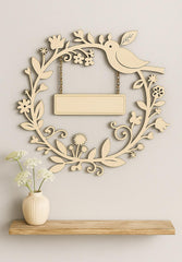 American Elm Wreath Wall Decor with Bird Wooden MDF Circle with Floral Accents & Hanging Sig for Farmhouse decor