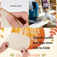 Collage of a person cutting wood, using a jigsaw, and holding a smooth pumpkin-shaped cutout with text about safety.