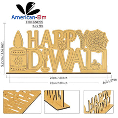 American Elm Diwali Wooden Sign Festive Decor with Happy Diwali Text Pine MDF for Home & Classroom Decorations.