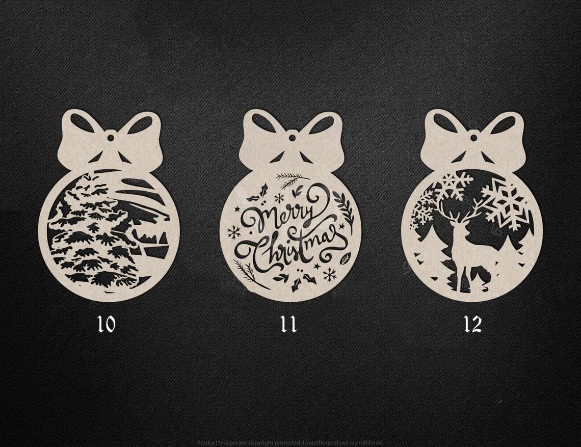 Three Christmas-themed cut-out decorations with bows on a black background