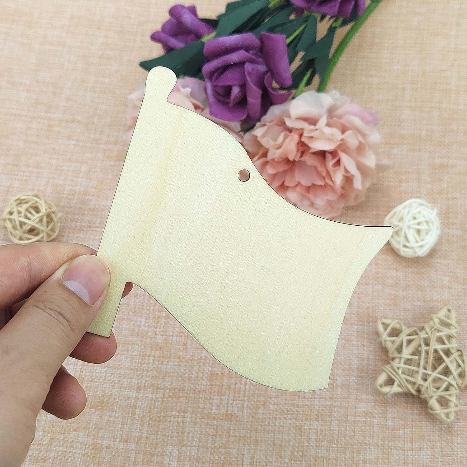 wooden flag cutouts with hemp rope