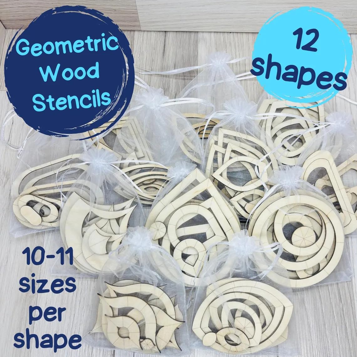wooden geometric stencils set for symmetry and pattern making designs