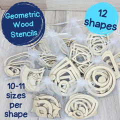 wooden geometric stencils set for symmetry and pattern making designs