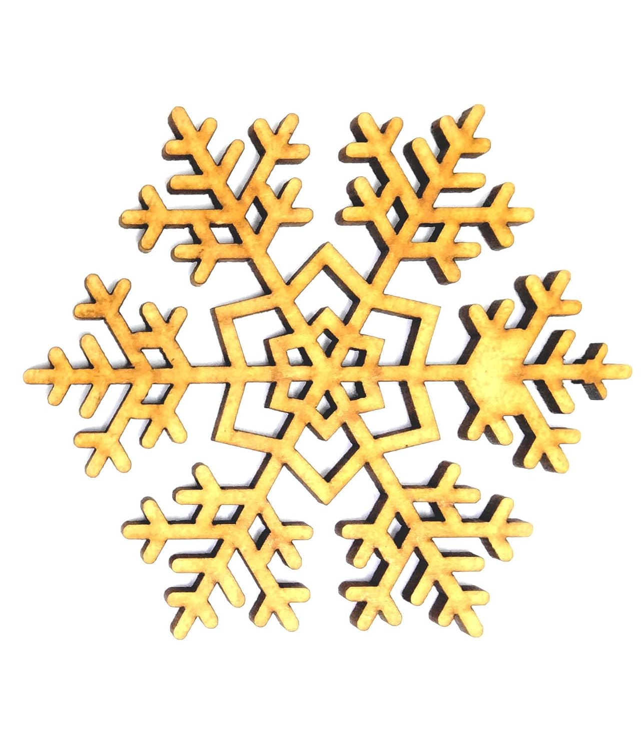 Gold snowflake-shaped object on a white background