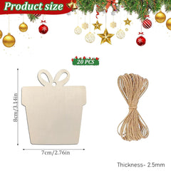 Cliths Christmas Wooden Ornaments Mini Gift Box Decorations DIY Paintable Xmas Tree Hanging Crafts