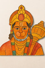 Colorful illustration of a deity with a headdress and staff on a beige background