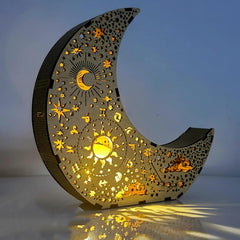 Cliths Wooden Moon Tealight Holder Ramadan Eid Night Light 3D Sun & Star Design Table Decor