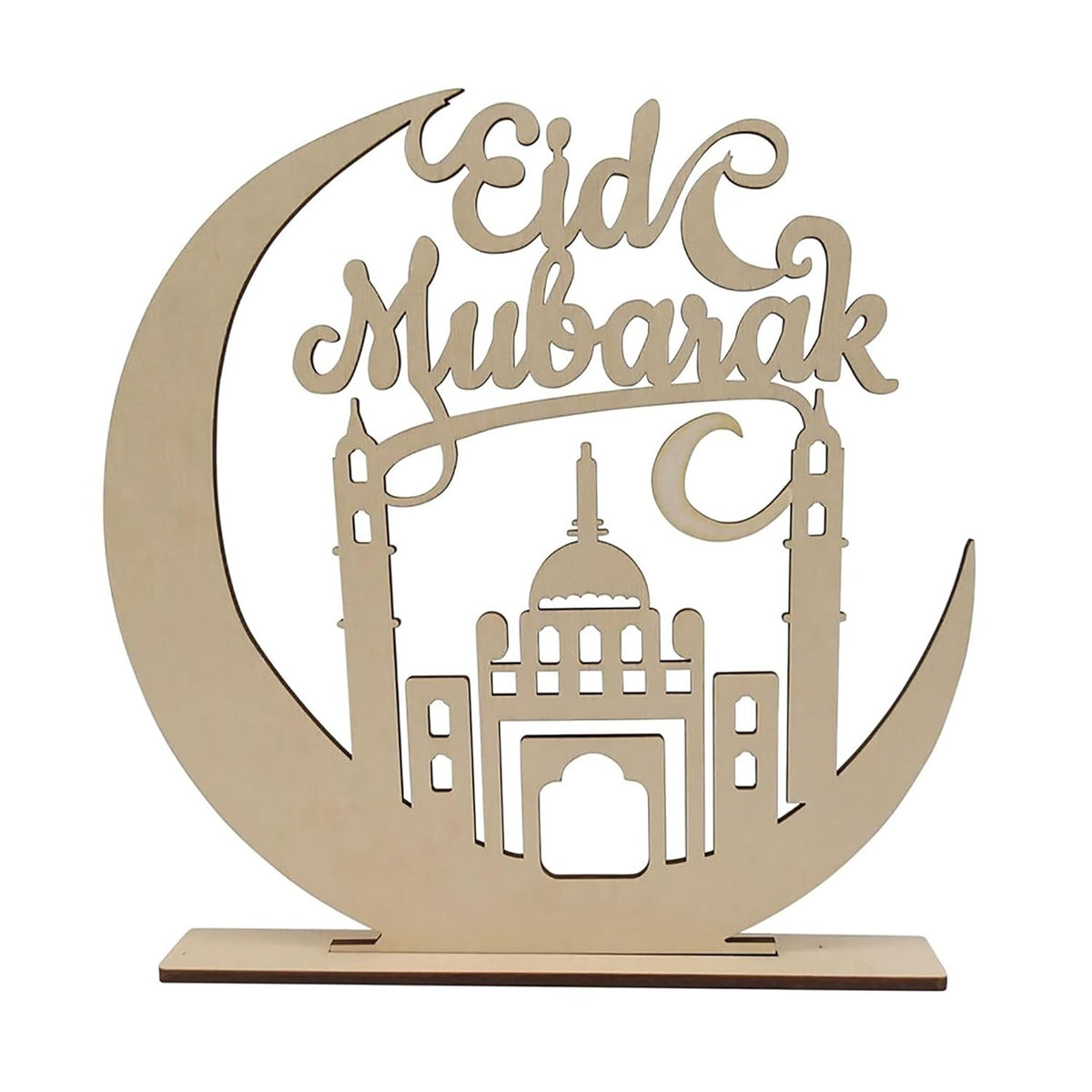 Cliths Eid Mubarak Wooden Table Decor Moon & Mosque Stand Ramadan Islamic Home Decoration Eid Al-Fitr