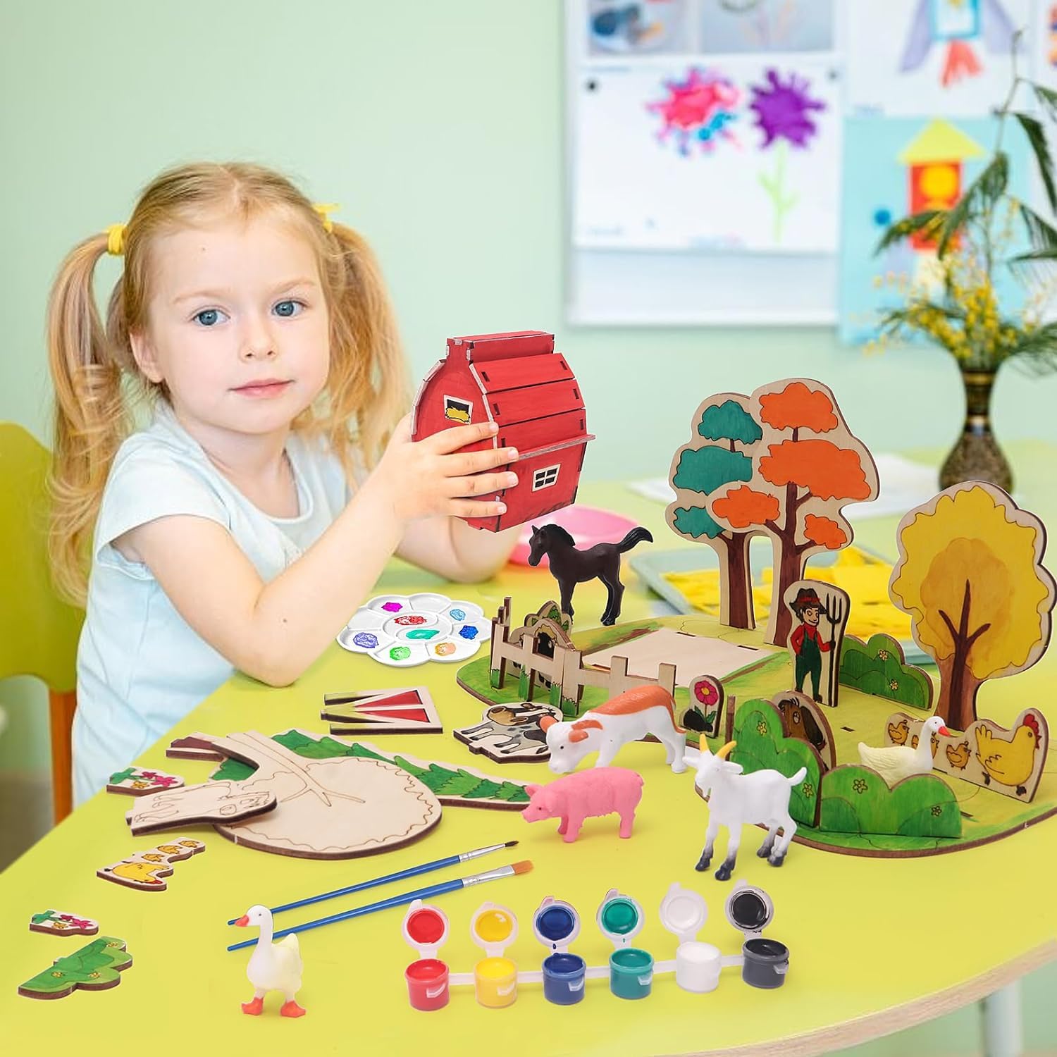 American Elm Wooden Arts and Crafts Kits for Kids Boys Girls Paint Your Own Farm Toys DIY Kids Activities Painting Kits