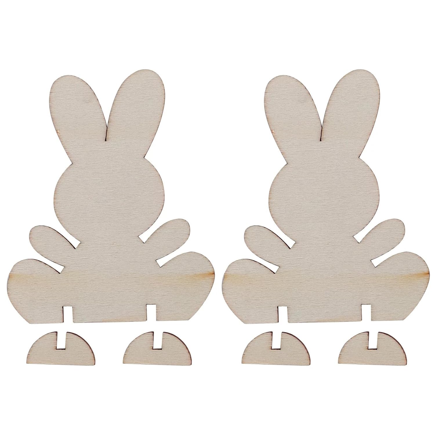 Two wooden bunny shapes on a white background