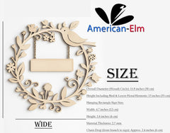 American Elm Wreath Wall Decor with Bird Wooden MDF Circle with Floral Accents & Hanging Sig for Farmhouse decor