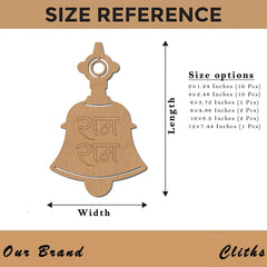 Size reference chart for a wooden bell-shaped object with dimensions and size options.