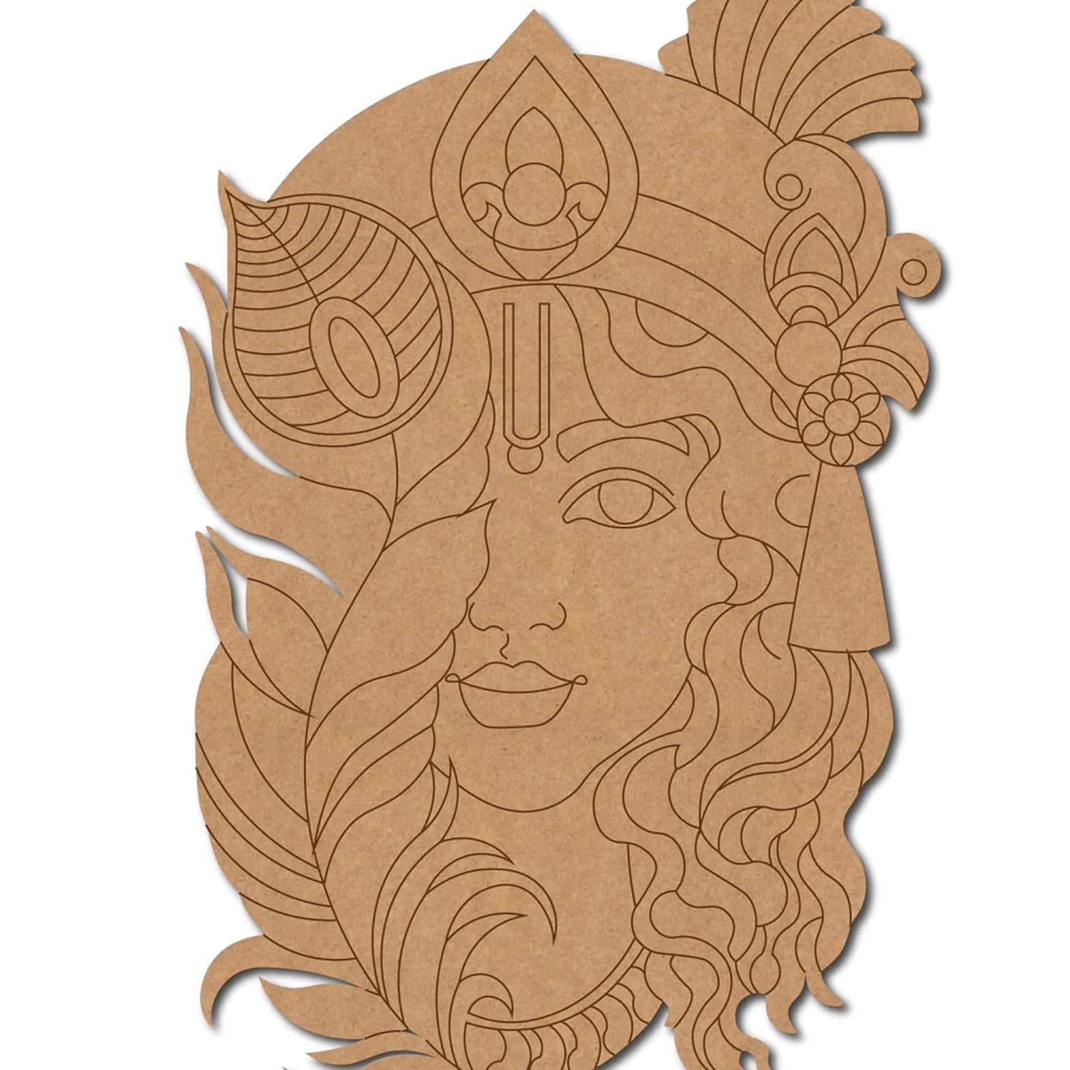 Decorative cardboard cutout of a face with intricate patterns on a white background