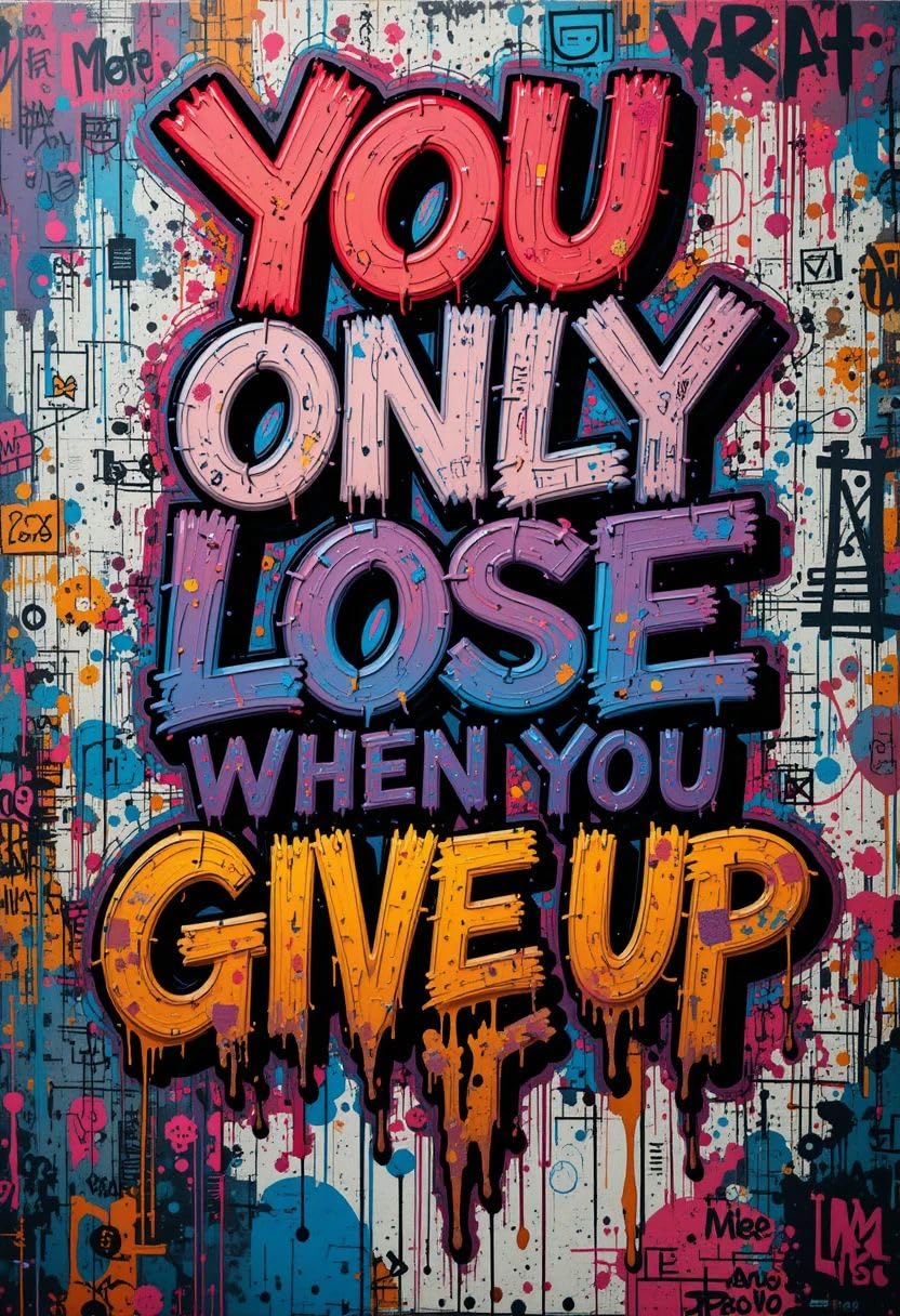 You Only Lose When You Give Up Metal Print - 8x12 Inches Glossy Aluminum Quote for Office & Gym