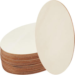 Stack of white round cardboard coasters with brown edge on a white background