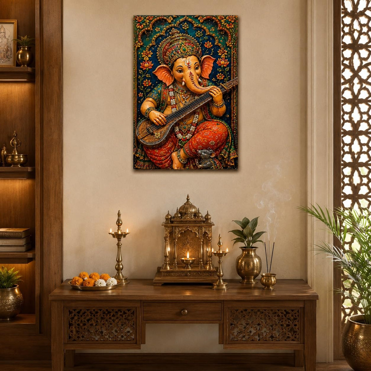 lord ganesha playing veena wall art