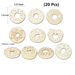 Cliths Pack of 20 Wooden Donut Cutouts MDF Craft Shapes DIY Sweet Treat Decor for Home