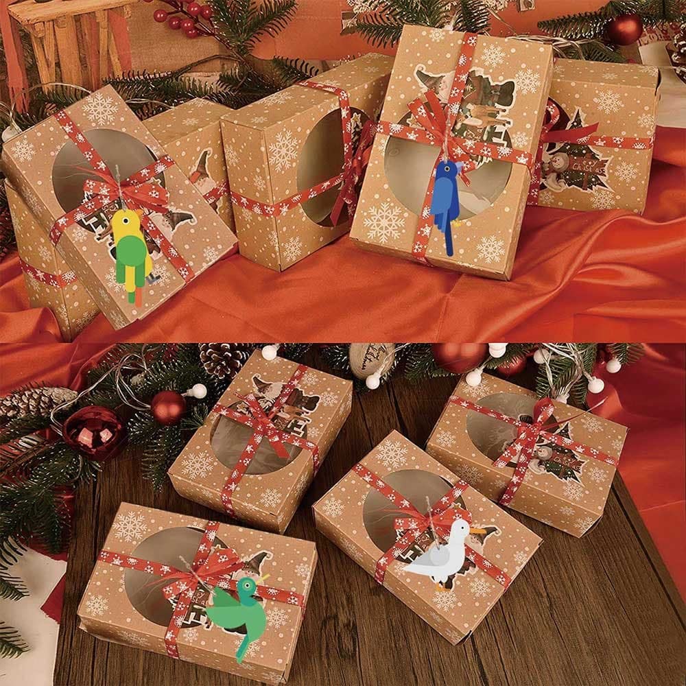 Decorative gift boxes with animal cutouts on a festive background