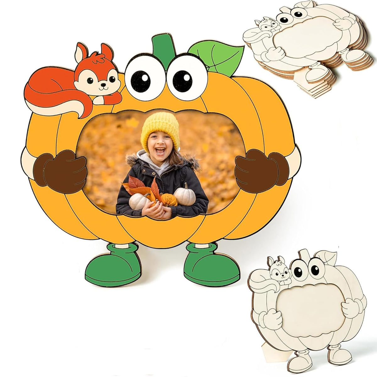 Cliths 6 Pcs Wooden Pumpkin Picture Frames DIY Craft Fall Decor Thanksgiving Tabletop Photo Frames