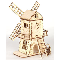 Cliths Wooden Windmill Model Kit DIY 3D Puzzle Building Set for Kids & Adults Home Decor Miniature