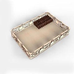 Decorative rectangular tray with intricate patterns on a white background