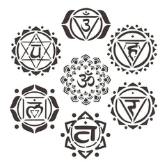 Set of black and white chakra symbols on a white background