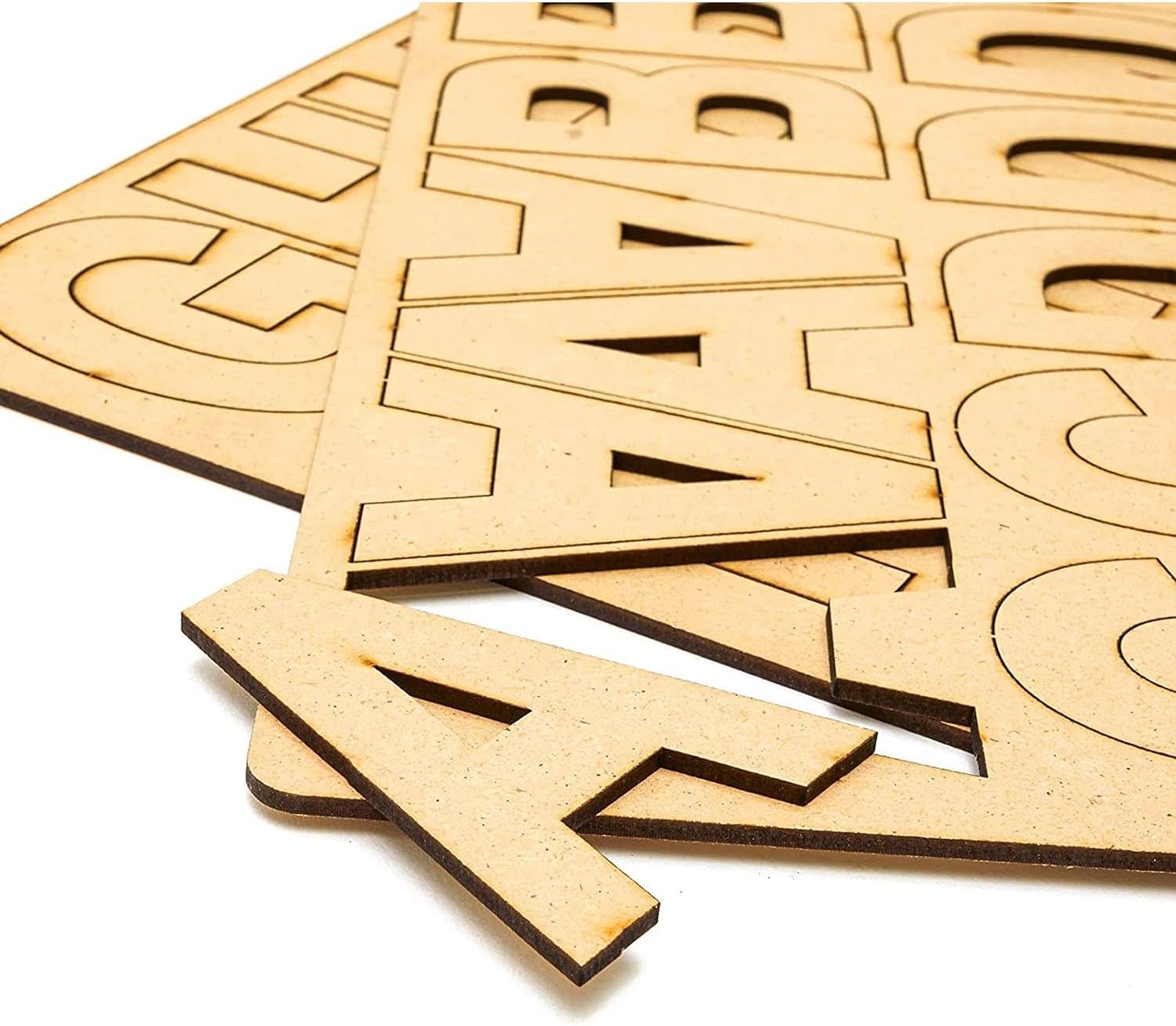 Wooden letters and numbers on a white background