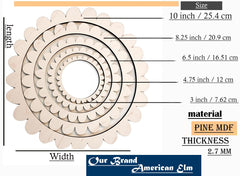 American Elm Scallop Circle Weaving Looms Set of 5 Wooden Hoops for Fiber Arts, Yarn Craft.