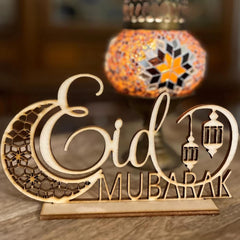 Cliths Wooden Eid Mubarak Table Stand Lantern Design Ramadan Decoration Islamic Home Decor Festive Gift