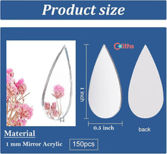 Cliths 150 Pcs Teardrop Shape Acrylic Mirror Tiles Non Adhesive for Wall Kids DIY Craft Project Decoration