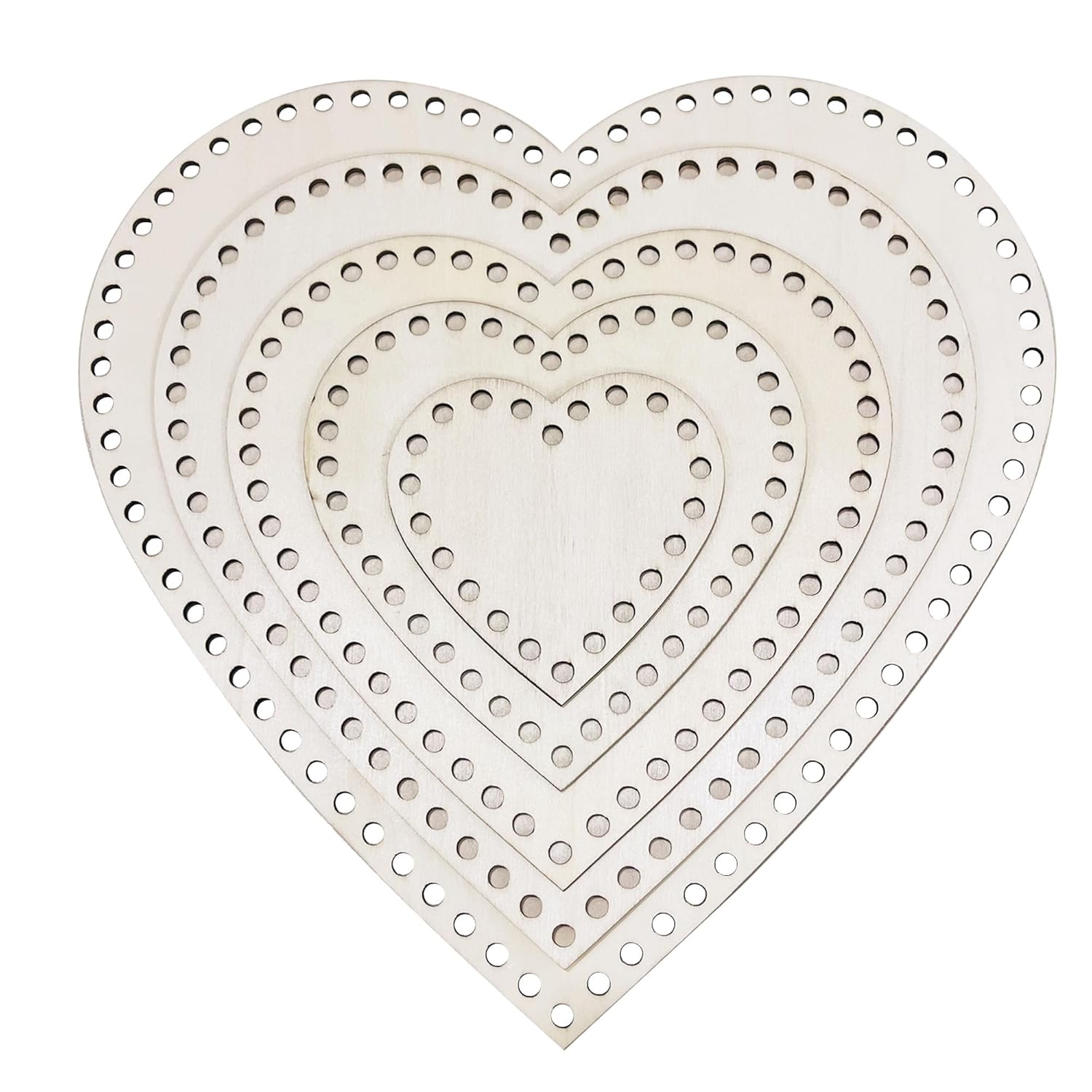 Set of heart-shaped white templates with holes on a white background