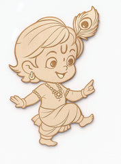American Elm Baby Krishna MDF Cutout Pre Marked Wooden Craft for Janmashtami Decor