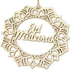 Cliths Wooden Eid Mubarak Decorations Pack of 3 Ramadan Wreath Hanging Islamic Wall Banner for Home Door & Party Decor