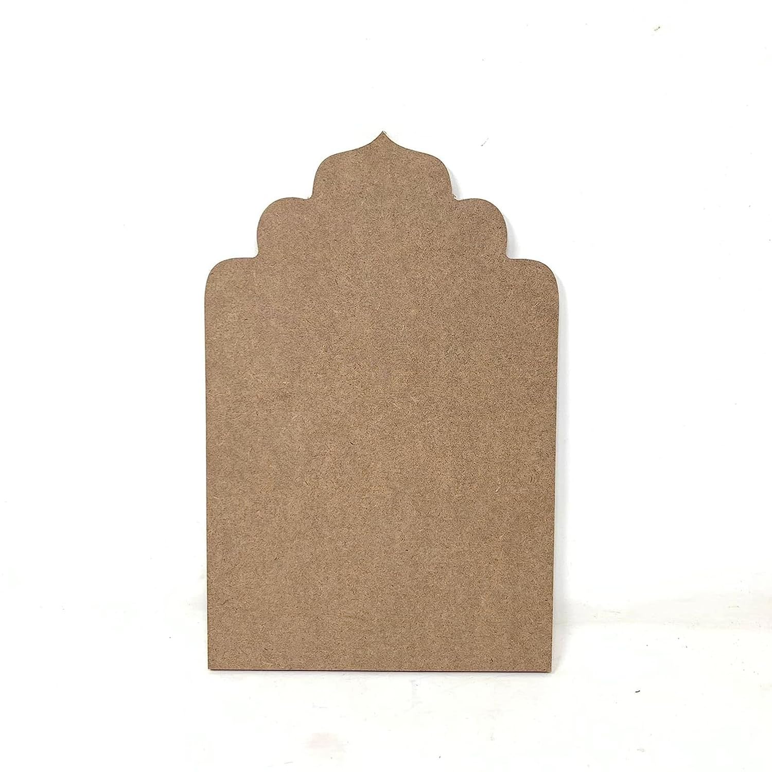 Brown arch-shaped card on a white background