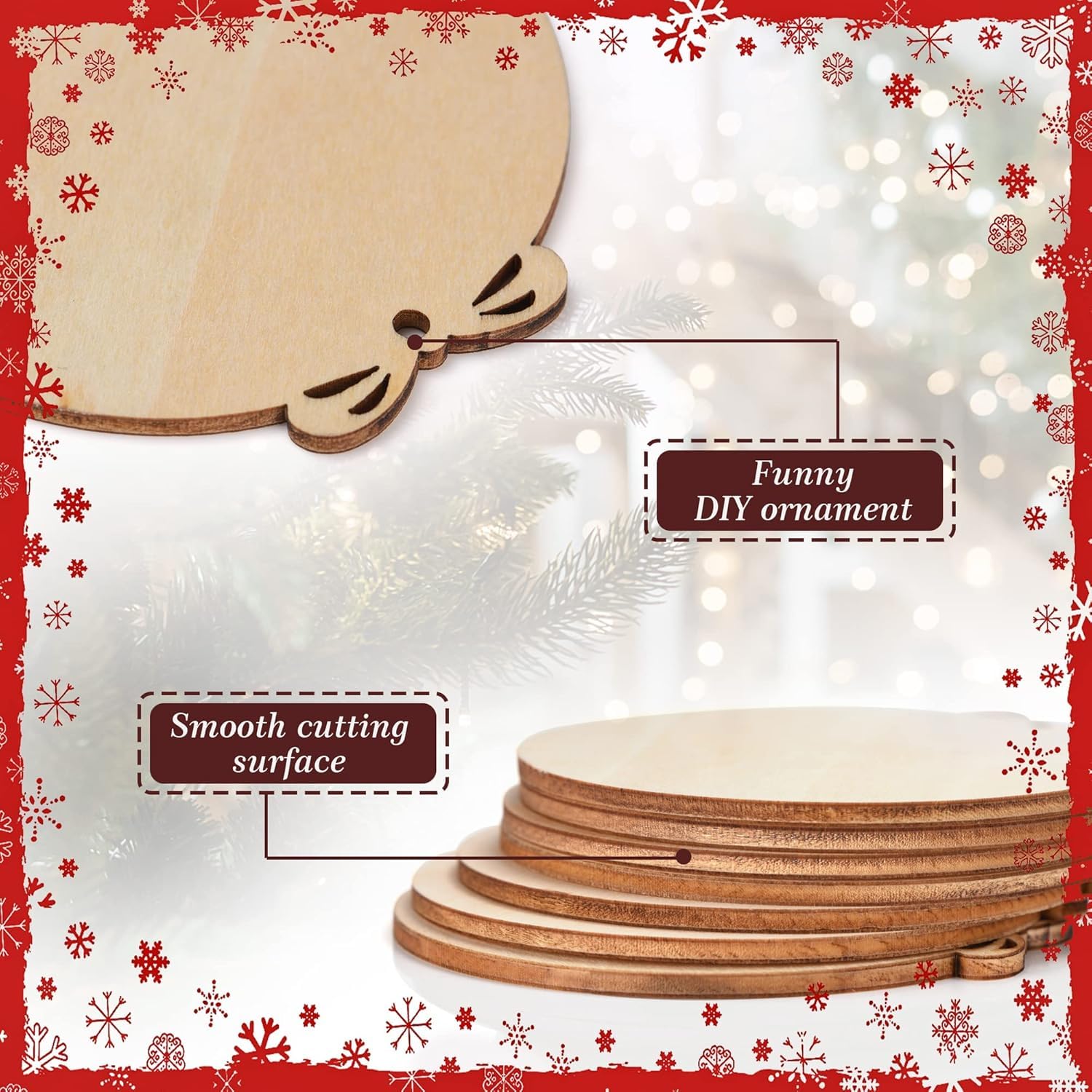 Wooden cutouts with text on a decorative background