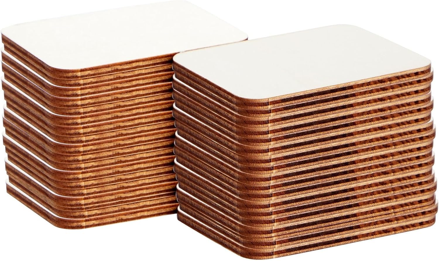 Stacks of cardboard boxes with white lids on a white background
