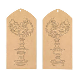 Two cardboard cutouts of a decorative rooster design on a beige background