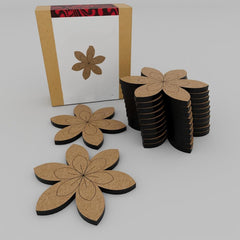 Flower-shaped coasters with a cardboard box on a light gray background