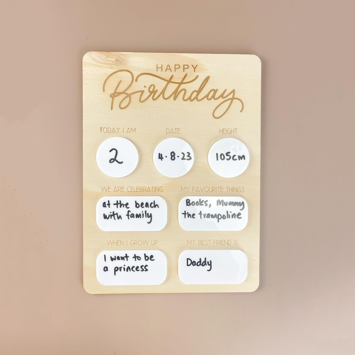 Children's birthday card with customizable text on a beige background