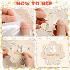 Instructions on how to use baby milestone cards with hands holding the cards.