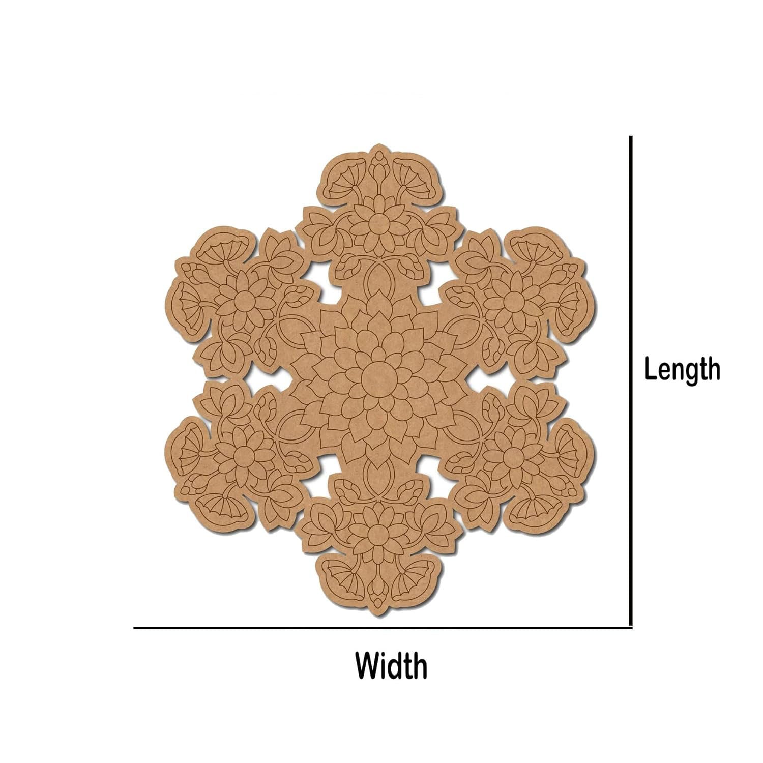 Decorative wooden cutout with floral patterns on a white background