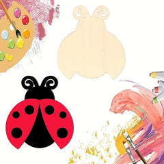 Collage of a ladybug, paint palette, and paintbrushes on a colorful abstract background.