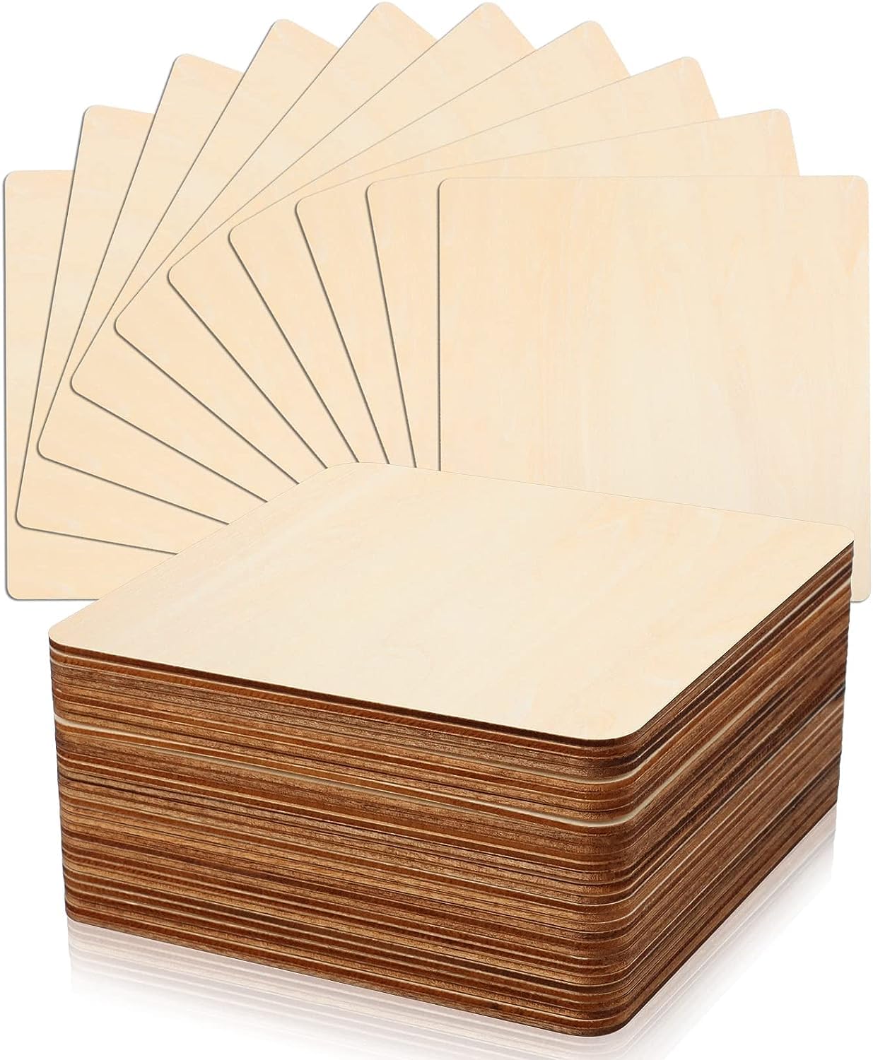 Stack of wooden coasters with a white background