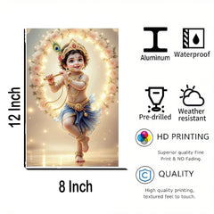 Decorative panel with a child playing flute design, featuring waterproof, pre-drilled, weather-resistant, HD printing, and high-quality quality attributes.
